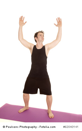 man stretching chest